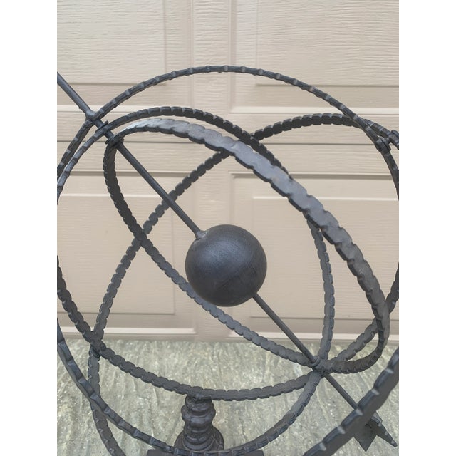 French Country Large Classical Iron Armillary Sphere Garden Sculpture on Stand – English Estate Style For Sale - Image 3 of 10