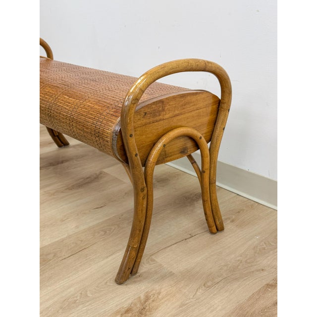 Wood French Style Bentwood Rattan Woven Bench Vintage MCM 1960s Accent Boho Design For Sale - Image 7 of 11