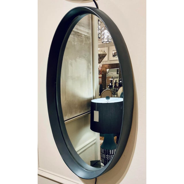 Modern Modern Slate Gray Oval Wall Mirror For Sale - Image 3 of 3
