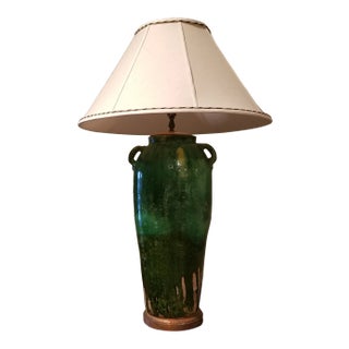 Green French Pottery Lamp For Sale