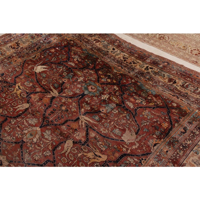 Hand-Knotted Antique Heriz Persian Style Rug in Red and Blue Floral Pattern For Sale In New York - Image 6 of 8