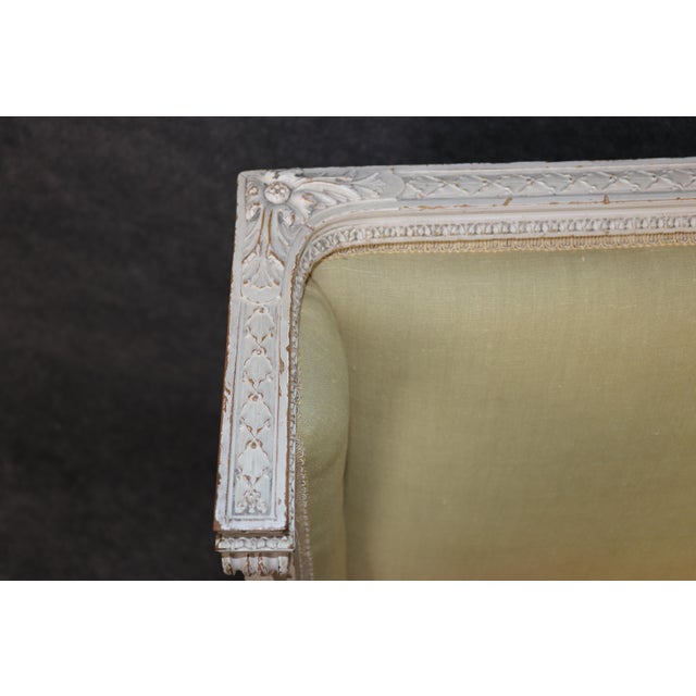 Paint Exceptional Pair of French Louis XVI Style Creme Painted Bergere Chairs For Sale - Image 7 of 12