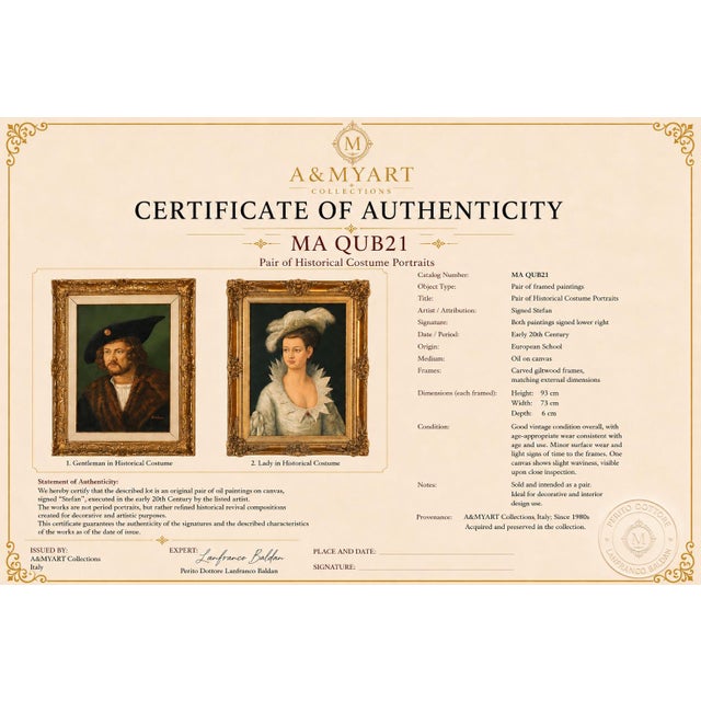 Stefan, Historical Portraits, Late 19th-Early 20th Century, Oil Paintings, Set of 2 For Sale - Image 13 of 14