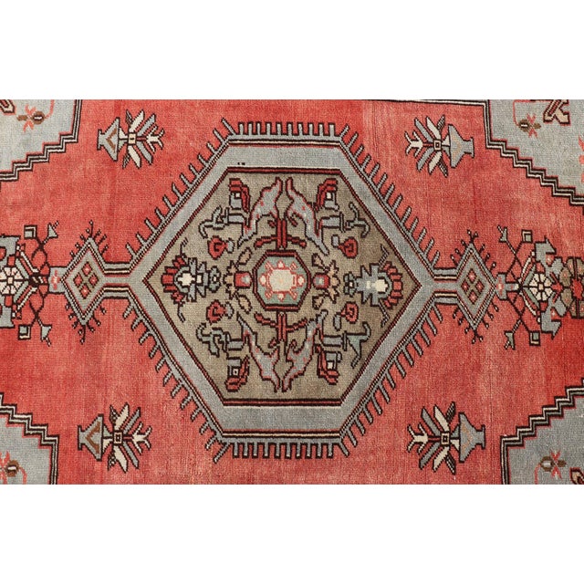 Vintage Turkish Oushak Rug With Coral, Ice Blue, and Soft Mocha Tones 4'1"x7'7" For Sale - Image 4 of 13