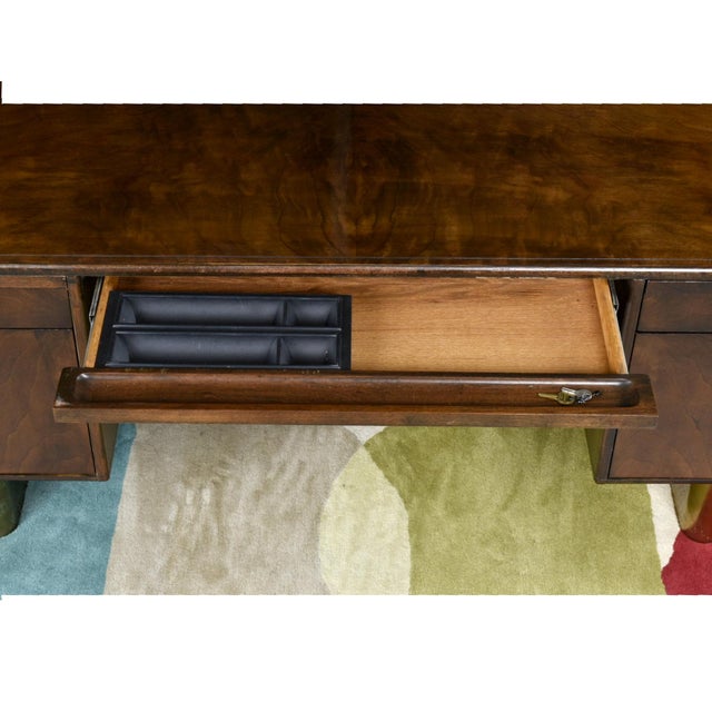 Brown 1970s Romweber Burl Elm Wood and Gold Trim Executive Desk and Credenza Set For Sale - Image 8 of 18