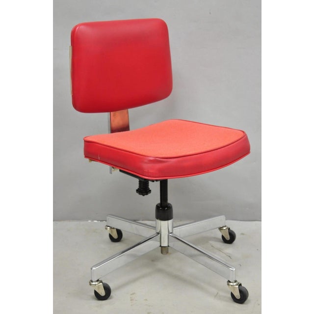 Vintage Mid Century Modern Red Adjustable Chrome Office Desk Chair by Hon For Sale - Image 14 of 14