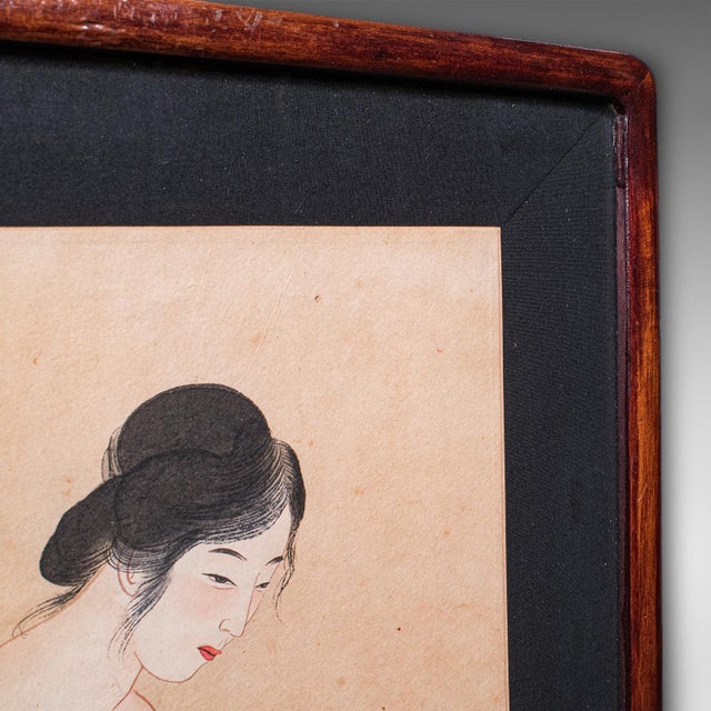 Beige Vintage Figural Woodblock Print, Japanese, After Hashiguchi Goyo, Mid Century For Sale - Image 8 of 9