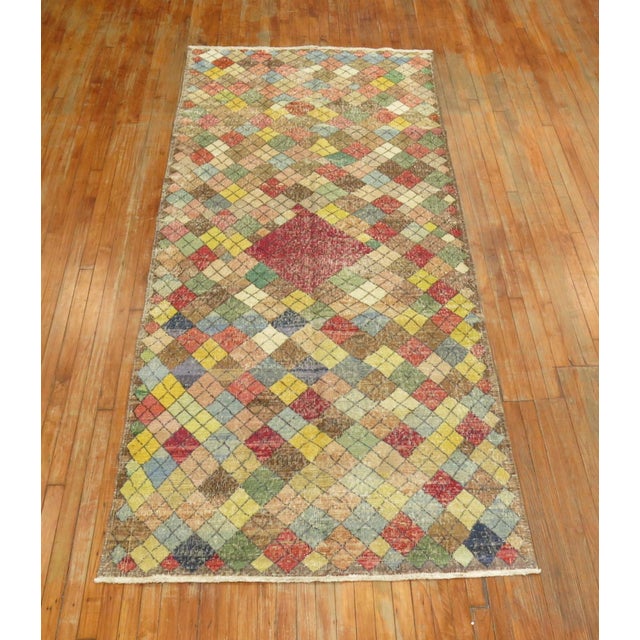 Mid 20th Century Shabby Turkish Deco Gallery Diamond Runner For Sale In New York - Image 6 of 6