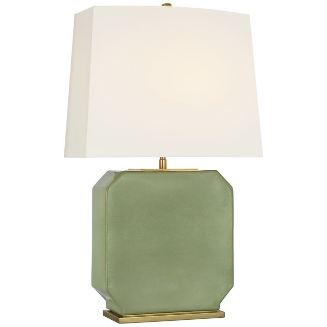 Traditional Thomas O'Brien by Visual Comfort Signature Monique 26" Table Lamp in Silk Green with Linen Shade For Sale - Image 3 of 3