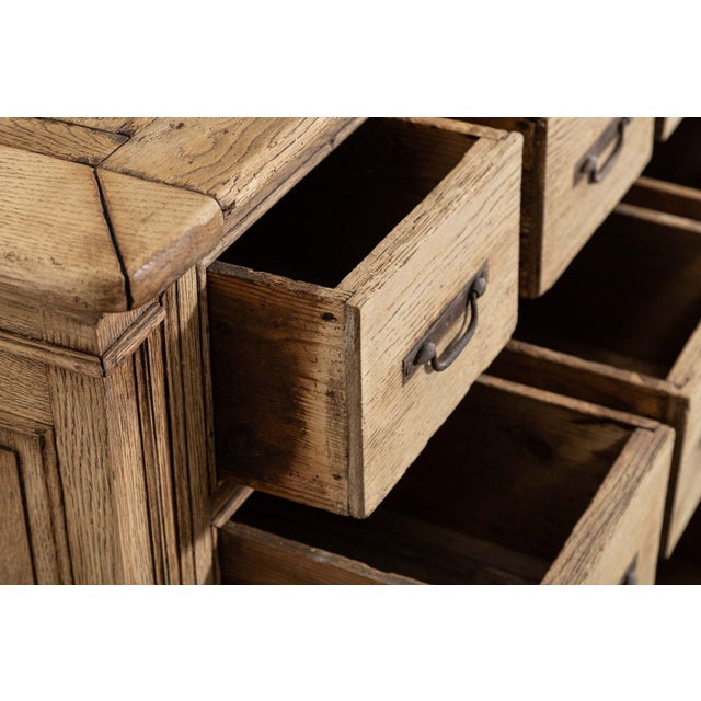 Large French Bleached Oak Haberdashery Counter with Drawers, 1880s For Sale - Image 12 of 14