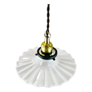 1960s Milk Glass Vintage Industrial Pendant Light 8 For Sale