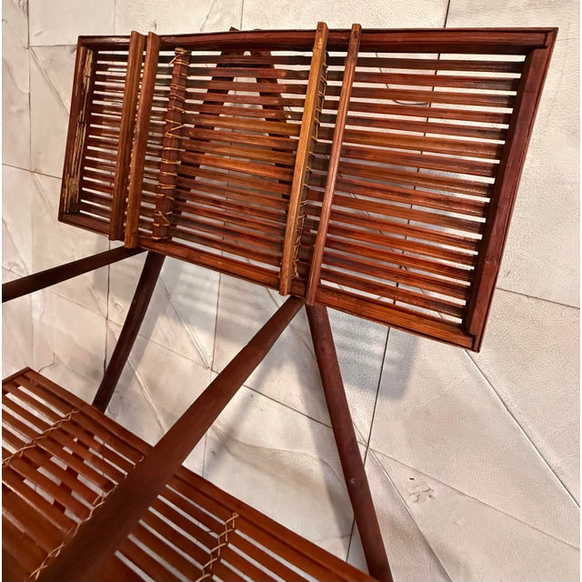 Late 20th Century Rare Mid-Century Style Bamboo, Rattan Foldable Wall, Book Shelf, Étagère With 4 Graduated Tiers in a Sculptural a-Frame Form For Sale - Image 5 of 12