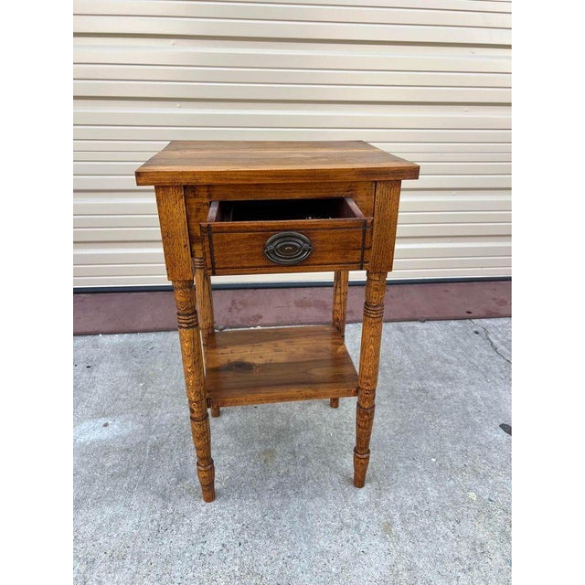 Brown Vintage Federal Style Solid Oak 2 Tier Side or Work Table. For Sale - Image 8 of 10