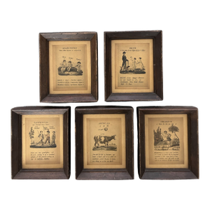 Set of 5 Antique English Regency Era Framed Grammar Prints, Circa 1800–1830