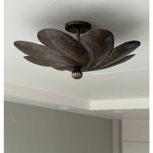 Metal Handmade Brass Flower Flush Mount Ceiling Light For Sale - Image 7 of 9