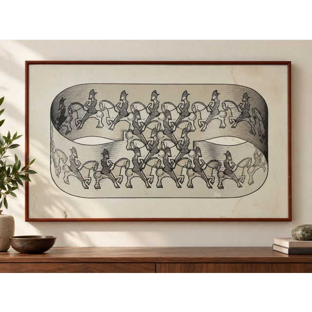 Mid-Century Modern Mid Century Modern Framed m.c. Escher Horsemen Print | Vintage MCM Art For Sale - Image 3 of 15