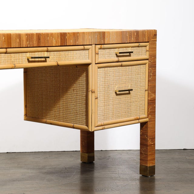 Mid-Century Modernist Rattan & Bamboo Wrapped Desk Signed Bielecky Brothers For Sale - Image 18 of 18