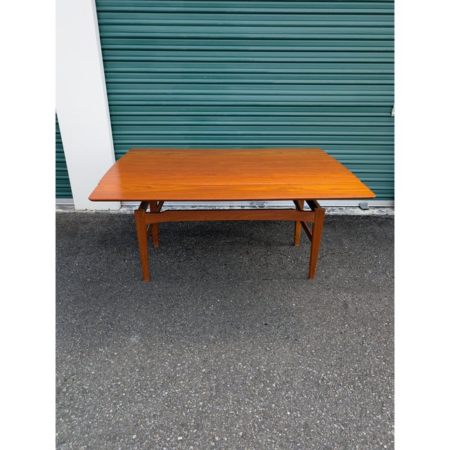 Mid-Century Modern Vintage Danish Modern Niels Bach Teak Elevator Coffee Dining Table Made in Denmark For Sale - Image 3 of 12
