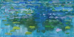 Lily Pond Reflections (Modern Impressionist Oil Painting)