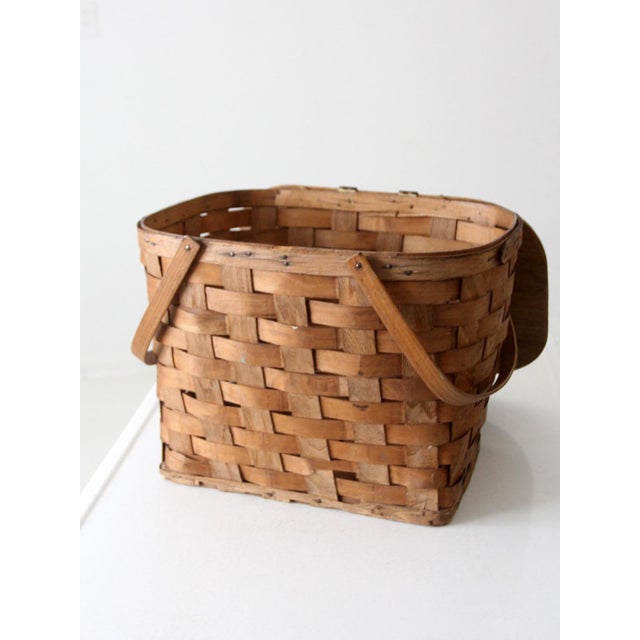 Wood Vintage Splint Weave Picnic Basket For Sale - Image 7 of 11