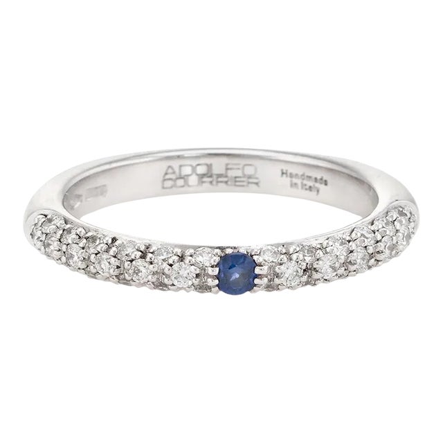 Adolfo Courrier Sapphire Pave Diamond Stacking Ring 18 Karat Gold Jewelry size 5.5 For Sale