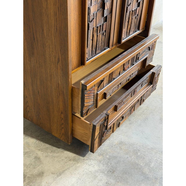 Lane Brutalist Armoire Dresser Oak Mid-Century Modern 1970s For Sale - Image 9 of 10
