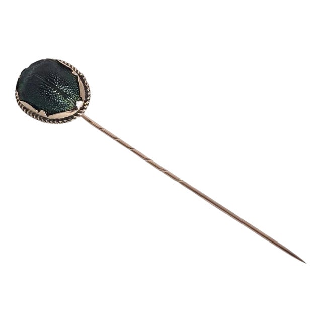 Antique Egyptian Revival Victorian 9ct Gold Scarab Beetle Pin For Sale