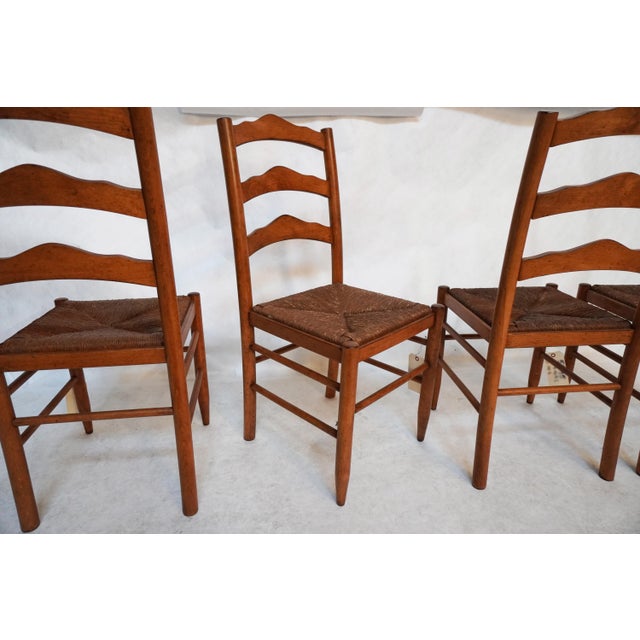 Brown Mid 20th Century Set of Four Wooden Dining Chairs With Rush Seats For Sale - Image 8 of 17