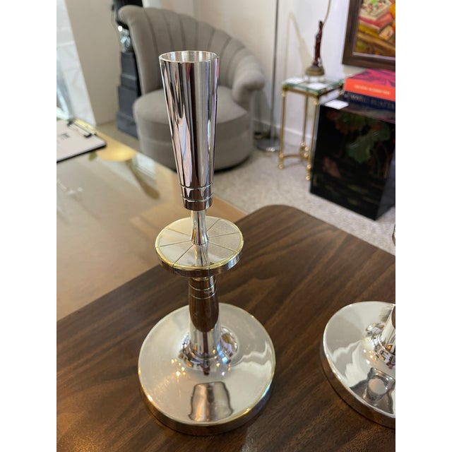 Mid-Century Modern Tommi Parzinger Mueck-Cary Silverplate Candlesticks - a Pair Candle Holders For Sale - Image 16 of 17