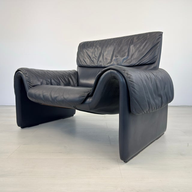1970s Dark Blue Black De Sede Ds 2011 Leather Armchair For Sale - Image 5 of 12