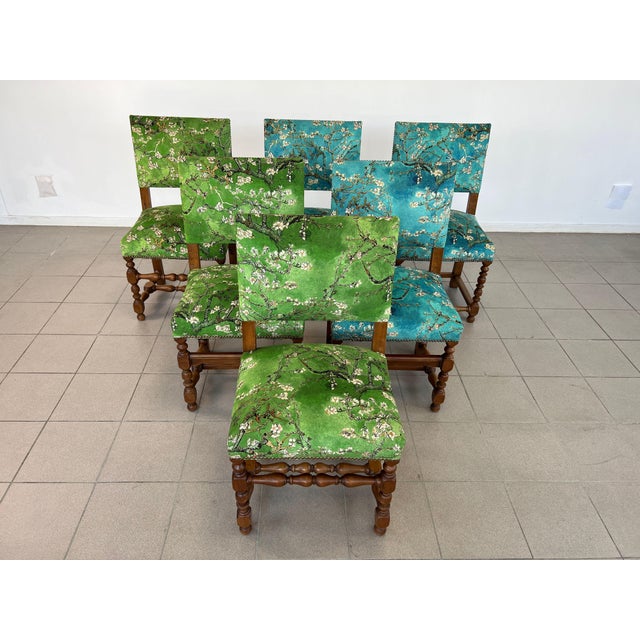 Mid 20th Century Dining Chairs in Louis XIII Style, Original Upholstery – Set of 6 For Sale - Image 5 of 12