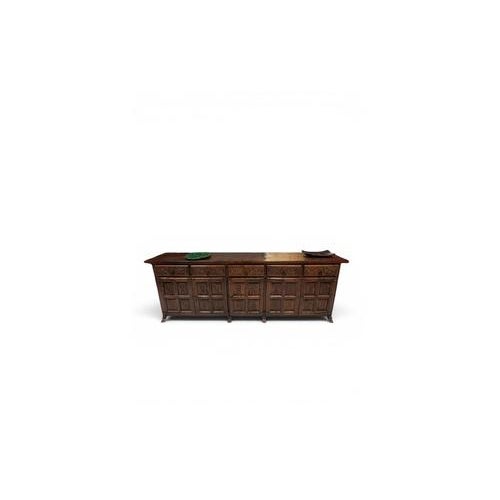 Large Spanish Rustic Carved Wood Credenza For Sale - Image 13 of 13