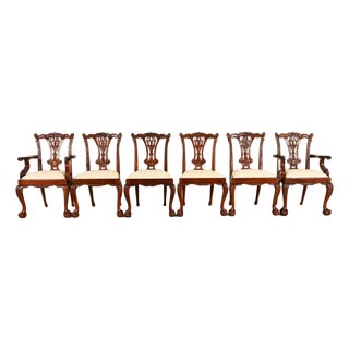 Baker Furniture Style Chippendale Carved Mahogany Dining Chairs, Set of Six For Sale
