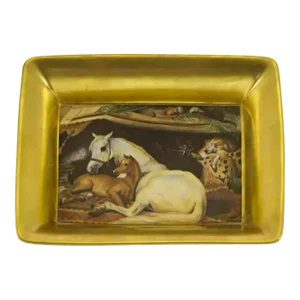 1990’s New Old Stock Oblong Dish “The Arab Tent “ After Edwin Landseer 1866 Painting Framed With Large Gold Band