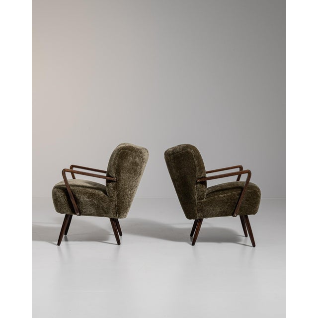 1940s Mid-Century Modern Green Wood Pair of Club Chairs For Sale - Image 9 of 13