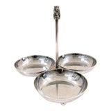Mid 19th Century London Ritz Carlton Gebruder Hepp Silverplate 18/10 Three Bowl Condiment Server For Sale