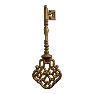 Oversized Vintage Gilt Cast Iron Decorative Skeleton Key Sculpture For Sale