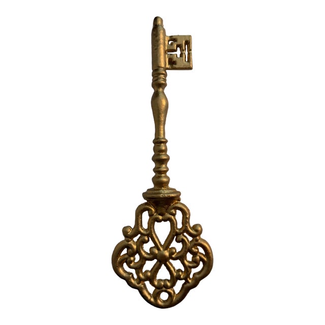 Oversized Vintage Gilt Cast Iron Decorative Skeleton Key Sculpture For Sale