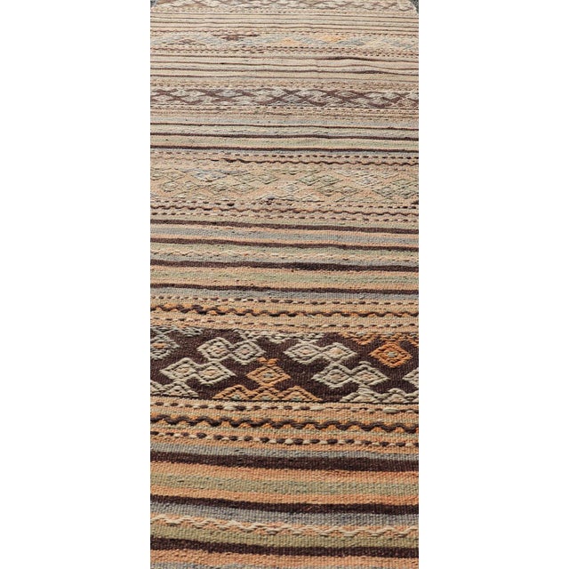 Contemporary Mid 20th Century Colorful Vintage Turkish Embroidered Flatweave Runner Striped Geometric Design For Sale - Image 3 of 11