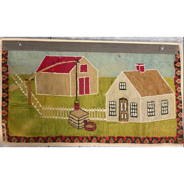 Mid 19th Century Mid 19th Century Pictorial Hooked Rug ("Cape House"), AmericanRrom the Collection of the Kennedy Family and Originally Bought at Auction For Sale - Image 5 of 9