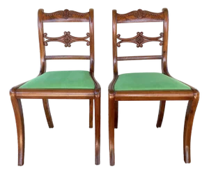 A Pair of English Regency Walnut Klismos Side Chairs, C. 1840