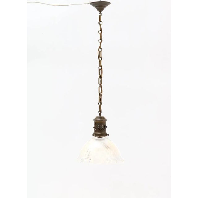 Art Deco Holophane Glass Ceiling Pendant Lamp For Sale - Image 10 of 12