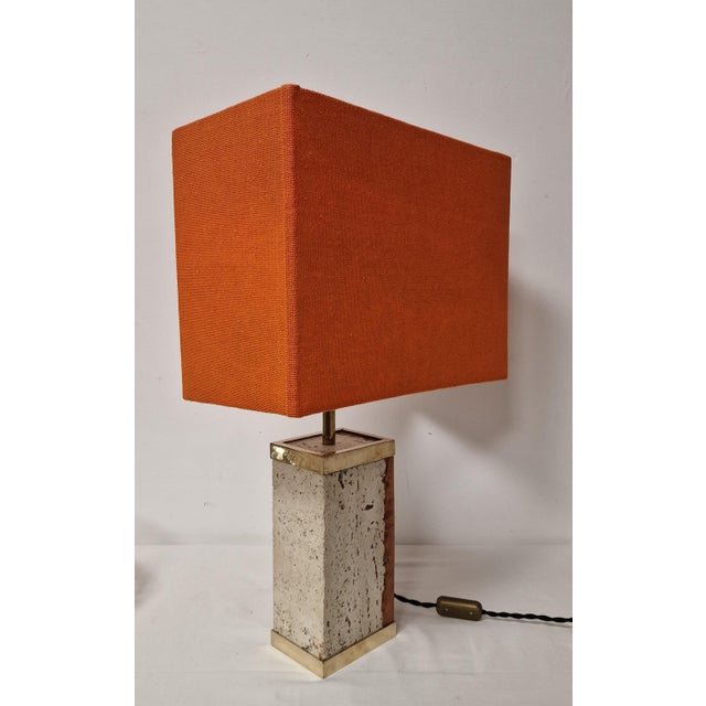 1980s Mid-Century Modern Travertine and Resin Table Lamp, 1980s For Sale - Image 5 of 11