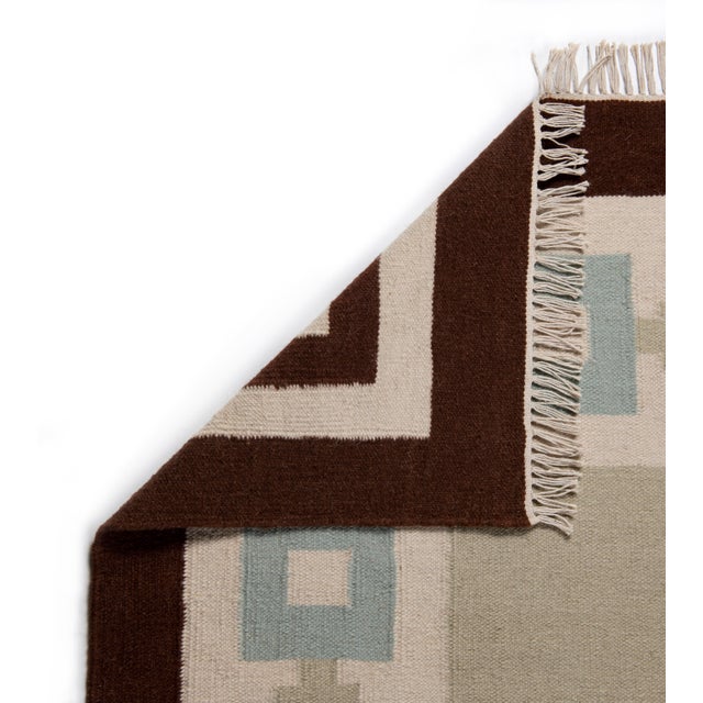 Not Yet Made - Made To Order Part & Parcel Goods Wool Chain Rug 2’6” x 8', Celadon, Sky Blue, Chocolate and Eggshell For Sale - Image 5 of 6