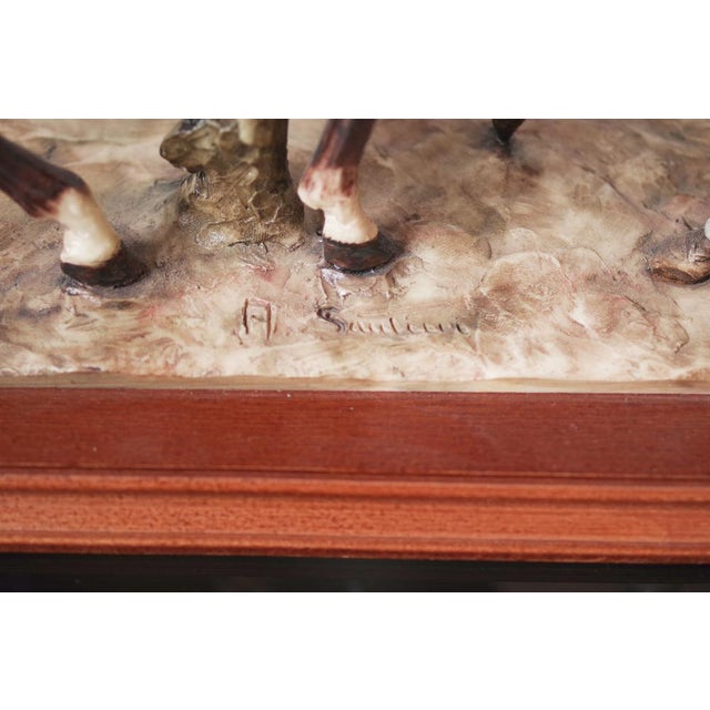 Italian Ceramic Sculpture of Horse and Woman on Wooden Base by A. Saulini, 1970s For Sale - Image 6 of 7