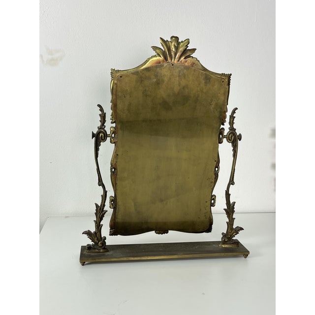 Mid-Century Modern Large Vintage Brass Table Mirror, 1950s For Sale - Image 3 of 11
