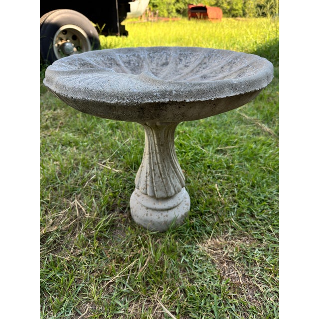 Gray Vintage Concrete Shell Motif Bird Bath and Base- 2 Pieces For Sale - Image 8 of 8