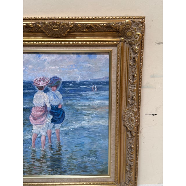Wood Robert Hamman Beach Day Original Oil Painting, Signed For Sale - Image 7 of 12