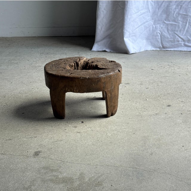 Brutalist Small Circular Four-Legged Stool in Organic Openwork Teak, 1980s For Sale - Image 3 of 11