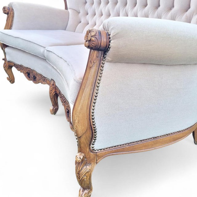 Louis XVI French Château Living Room Set in Upholstered Hand-Carved Walnut, Mid-19th Century, Set of 3 For Sale - Image 16 of 18